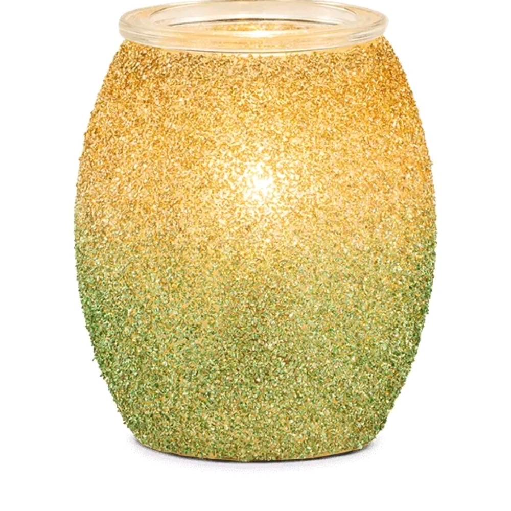 Scentsy Gold and Green Candle Holder with Glitter Accents